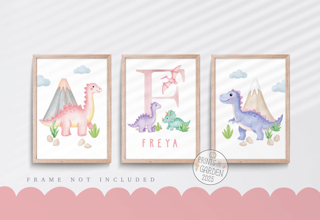 Dinosaur Nursery Print: Pink Girl Bedroom Decor, Triceratops Wall Art ...