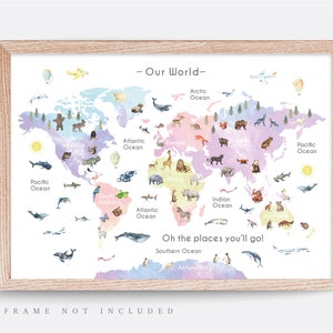 Animal World Map Print, Map Wall Art,  Educational Print,  Baby Decor,  Nursery Map,  Nursery Room,  Children's Room Decor,  Playroom Print