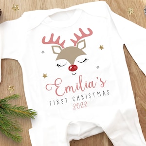 Personalised First Christmas Sleepsuit, 1st Xmas Baby Grow,  Pyjamas,  Babies 1st Xmas Gift Idea,  Christmas Outfit for baby, Reindeer