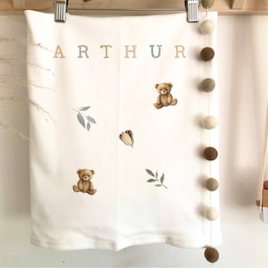 Personalized Bear Baby Blanket: Cotton Nursery Decor