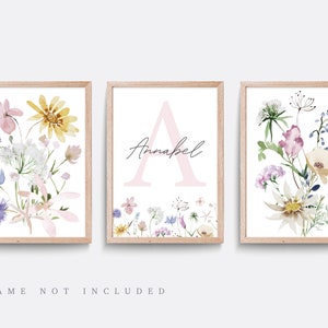 Wildflower Nursery Print Set: Personalized Floral Girl Bedroom Art