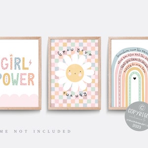 Rainbow nursery print, Rainbow wall art, Pink nursery decor, Girls nursery art, Flower nursery art, Pink wall art, Girl power