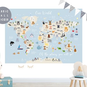 Animal World Map wall sticker, Wall decal, Nursery wall sticker, Nursery wall art, Kid wall decal, Mural, Animal world map, Map of the world