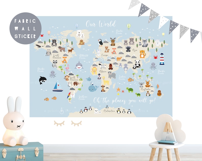 Animal World Map Wall Sticker Wall Decal Nursery Wall Etsy