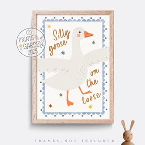 Silly goose Print, Goose wall art, kids playroom art, Boys bedroom art, duck nursery print, retro kids art, vintage style art, duck nursery