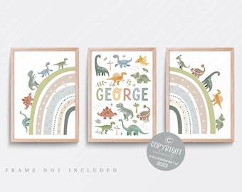 Dinosaur Nursery Print Set: Rainbow Wall Art, Boy Bedroom Decor
