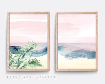 Tropical Palm Tree Print Set: Minimalist Beach Wall Art