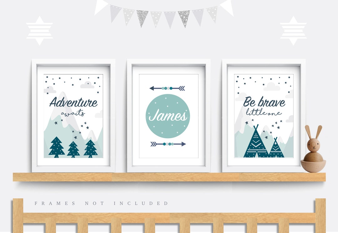 Nursery Wall Art, Set of 3 Mountain Prints, Kid Name Print, Outdoor ...