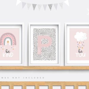 Rainbow nursery print, Rainbow wall art, Pink nursery decor, Cloud nursery art, Baby name print, Pink wall art, Girls bedroom art, Set of 3