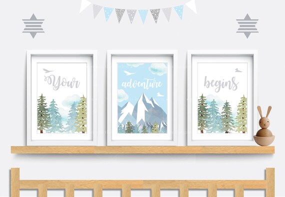 Mountain nursery prints Boys nursery print Blue nursery | Etsy