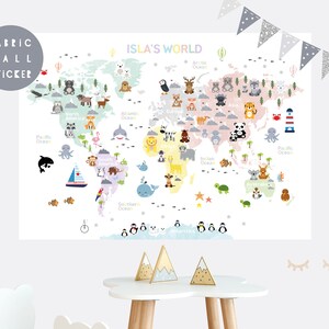 Animal World Map wall sticker, Wall decal, Nursery wall sticker, Nursery wall art, Kid wall decal, Mural, Animal world map, Map of the world
