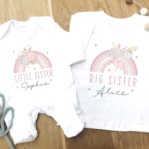Sisters matching t-shirt and baby grow, New baby gift, Gift for sister, new big sister gift, Matching clothes for sisters, personalised top