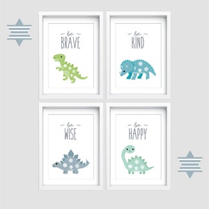 Dinosaur Nursery Prints: Set of 4, T-Rex, Triceratops, Diplodocus