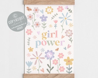 Girl Power Wildflower Nursery Print: Kids Bedroom Wall Art