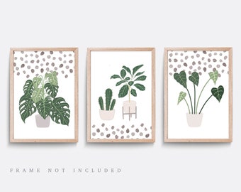 Plant art prints, Set of 3 Prints, Green wall art, Modern art print, Botanical print, living room decor, flower art, bedroom print, Leaf art