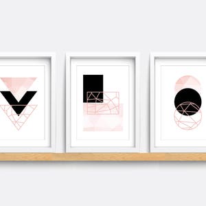 Set of 3 Prints, Abstract Wall Art Prints, Minimalist Prints, Pink and Grey Art Prints, Teen girl bedroom prints, Living room decor art