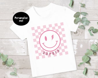 Kids smiley face t-Shirt, personalised t-shirt, retro t-shirt, smiley face tee, girls t-shirt, kids t-shirt