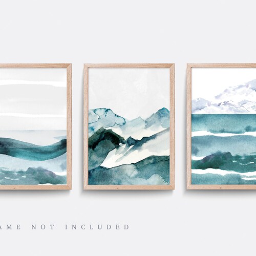 Teal Wall Art Set of 3 Turquoise Wall Art Aqua Blue Green Etsy