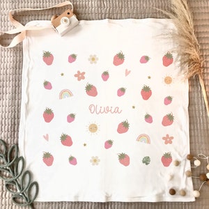 Personalised baby blanket, Floral baby gift, Personalised Baby gift, new baby gift, Wildflower nursery decor, Strawberry baby blanket
