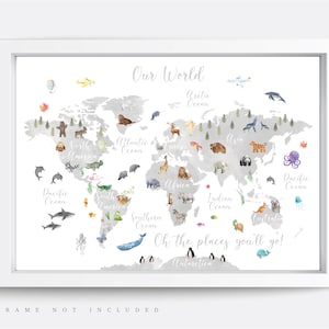 Animal World Map Print, Map Wall Art,  Educational Print,  Baby Decor,  Nursery Map,  Nursery Room,  Children's Room Decor,  Playroom Print