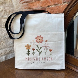 Personalized Teacher Tote Bag: Floral Design, End of Term Gift