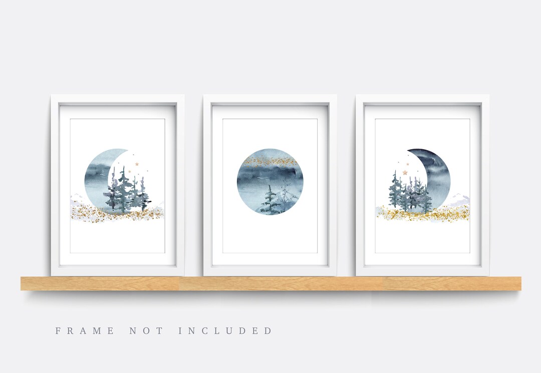 Moon Phase Print, Set of 3 Prints, Moon Nursery Print, Minimalist ...