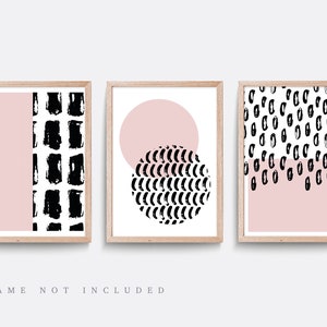 Abstract print, Set of 3 Print, Abstract Wall Art, Minimalist Prints, Pink and Black Art Prints, Modern wall art, Living room decor art
