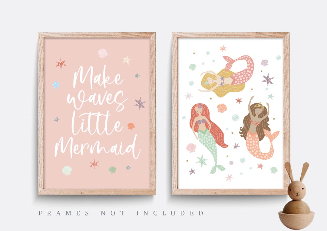 Mermaid Nursery Print Set: Pink Bedroom Decor, Girl's Wall Art - Etsy