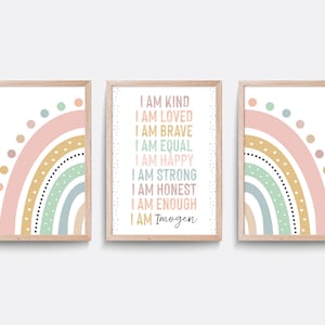 Rainbow nursery print, Rainbow wall art, Pink nursery decor, Girls nursery art, Affirmation art, Pink wall art, Girls bedroom art, Set of 3