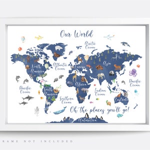 Animal World Map Print, Map Wall Art,  Educational Print,  Baby Decor,  Nursery Map,  Nursery Room,  Children's Room Decor,  Playroom Print