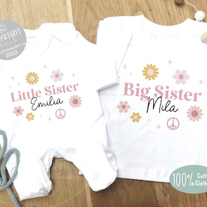 Sisters matching t-shirt and baby grow, New baby gift, Gift for sister, new big sister gift, Matching clothes for sisters, personalised top