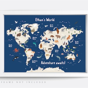 Animal World Map Print, Map Wall Art,  Educational Print,  Baby Decor,  Nursery Map,  Nursery Room,  Children&#39;s Room Decor,  Playroom Print
