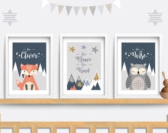 Woodland Animal Prints: Nursery Decor, Fox & Owl Art (Set of 3)