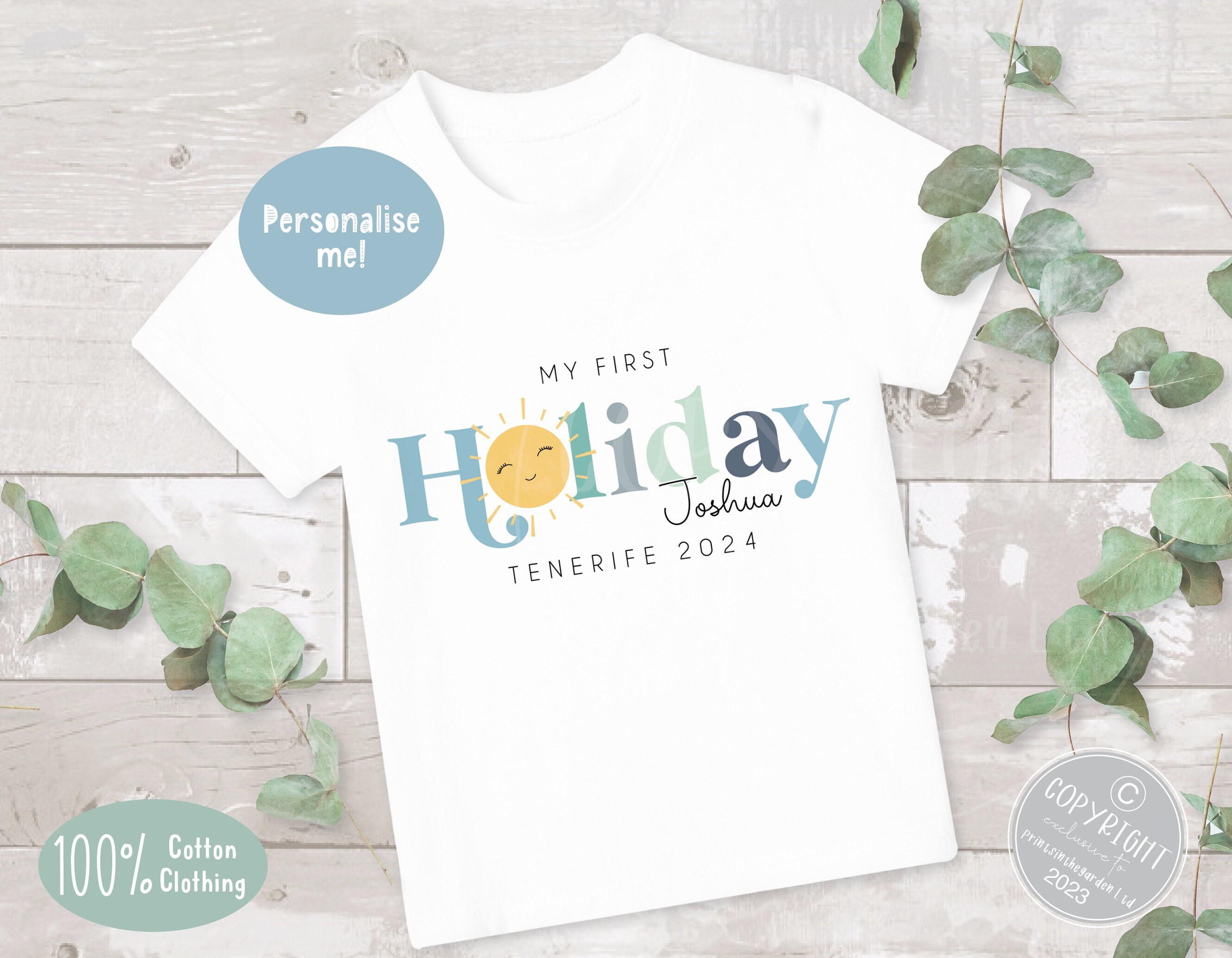 Kids first holiday T-shirt, Personalised Kids T-shirt, Girls T-shirt, Kid's name T-shirt, Boy t-shirt, Holiday t-shirt, Summer holiday top