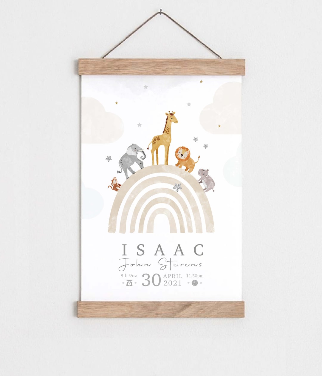 Birth Details Print, Safari Animal Print, Birth Poster, Baby Name Print ...