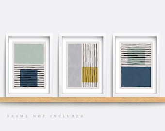 Abstract Art Prints Set: Minimalist Yellow & Blue Wall Decor