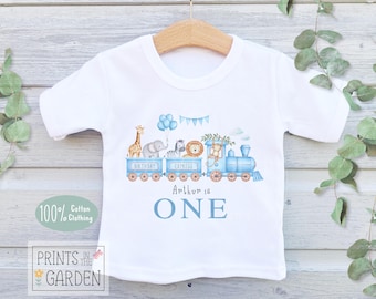 バースデートレインTシャツ：記念品コットン製1歳の誕生日プレゼント