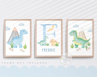 Dinosaur Nursery Print Set: Watercolor Boys Bedroom Decor