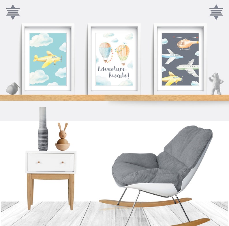 Hot Air Balloon Nursery Wall Art Set of 3nursery Prints Etsy