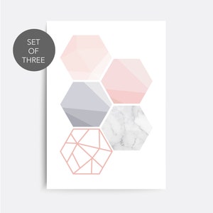 Set of 3 Prints, Abstract Wall Art Prints, Minimalist Prints, Pink and Grey Art Prints, Teen girl bedroom prints, Living room decor art image 2