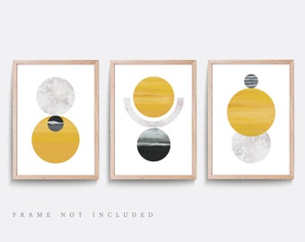 Abstract Print Set: Mustard & Black Minimalist Wall Art