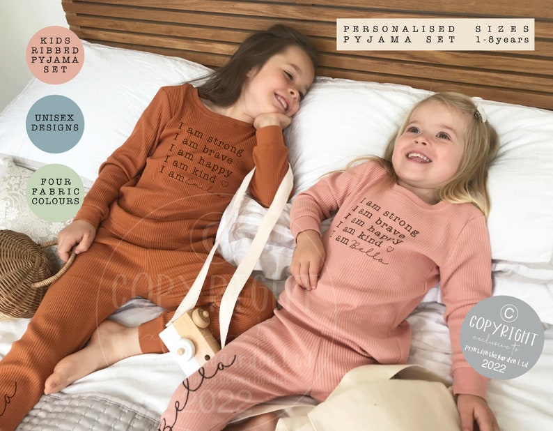 Kid's Personalised Pyjamas, Children's Pyjamas, Kid's Loungewear Set, Unisex kid's Pyjamas, Fitted leggings and top set image 5
