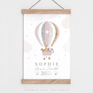 Birth details print, Safari animal print, Birth poster, Baby name print, Baby name sign, Christening/baptism gift, Baby name wall art