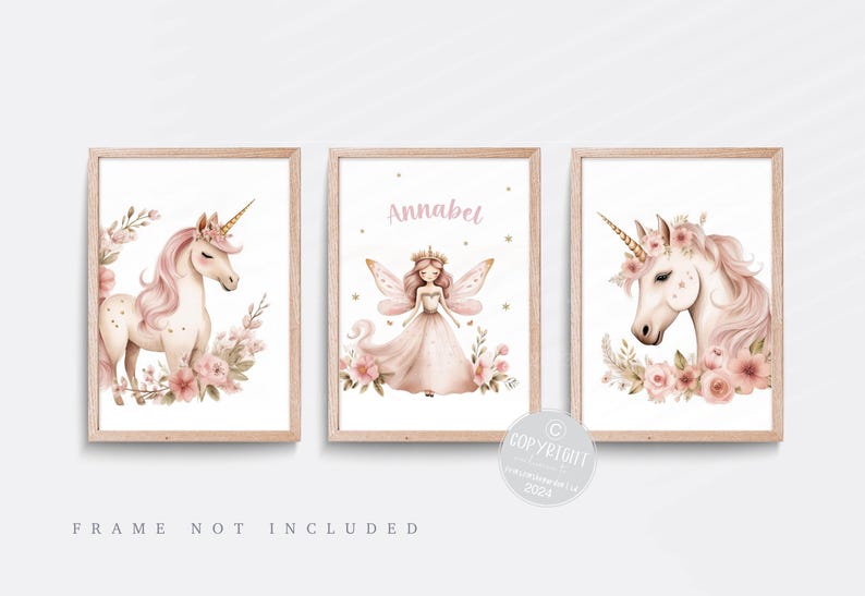 Unicorn Nursery Print, Nursery Wall Art, Set of 3 Prints, Fairy