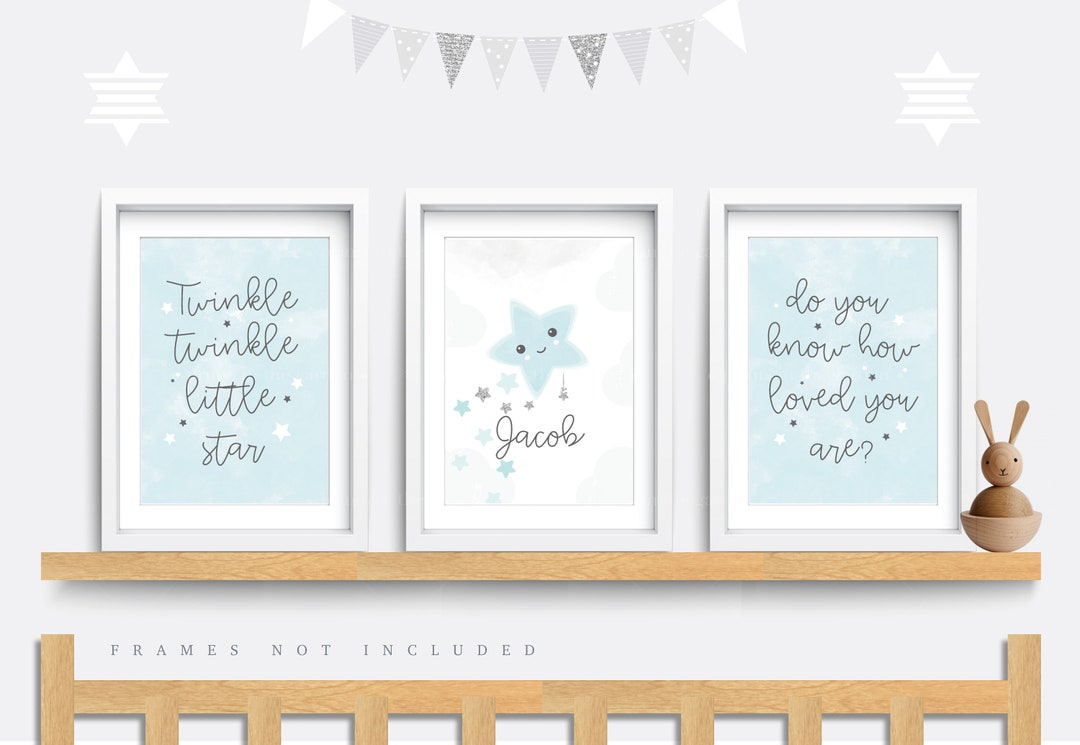 Nursery wall art, Set of 3 Star prints, Twinkle twinkle little star ...