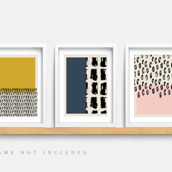 Abstract Art Prints Set: Minimalist Pink, Blue, and Gold Wall Decor