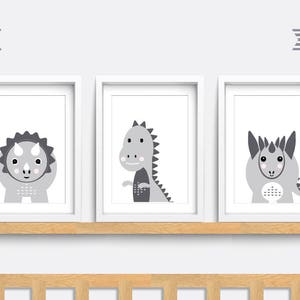 Dinosaur Nursery wall art, Set of 3 dinosaur prints, T-Rex wall art, Kid bedroom art, Baby nursery decor, Triceratops, Stegosaurus print