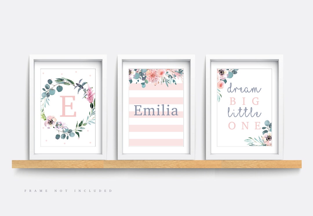 Flower Nursery wall art, Set of 3 prints, Pink nursery decor, Floral ...