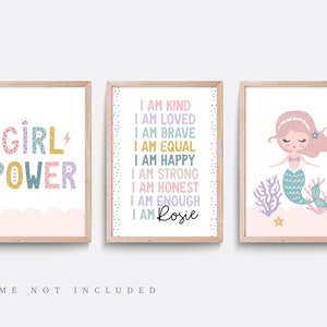 Mermaid nursery print, Girls affirmation print, Girl bedroom decor, Mermaid wall art, Nursery wall art, Set of 3 prints, Girl power art