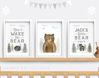 Bear Nursery Print Set: Woodland Animal Decor